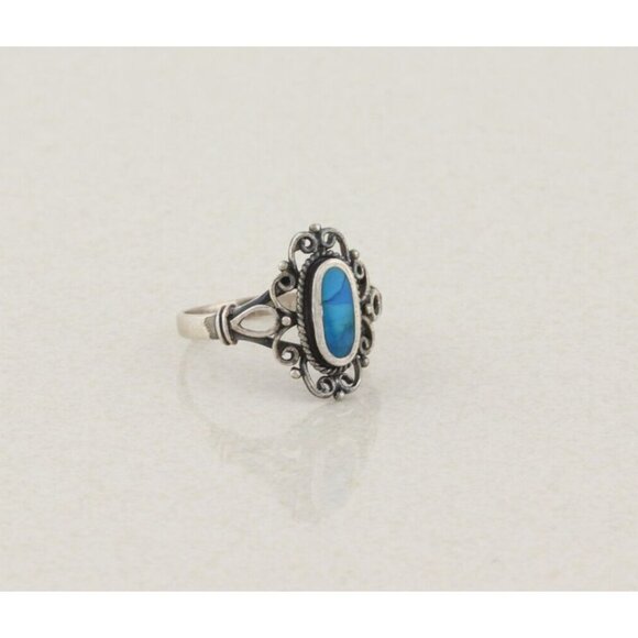 Sterling Silver Natural Turquoise Ring Size 8 - Picture 3 of 8